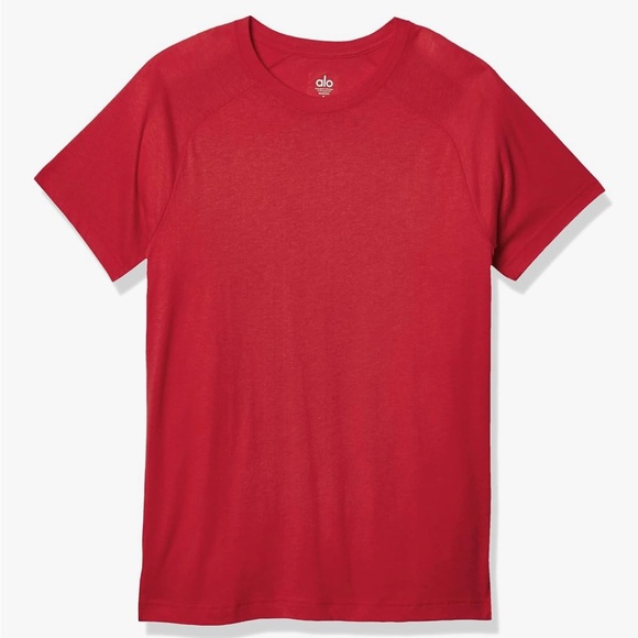ALO Yoga Triumph Raglan Crew Neck Amplify Red Men’s Athletic T-Shirt EUC Size XL - Picture 1 of 9